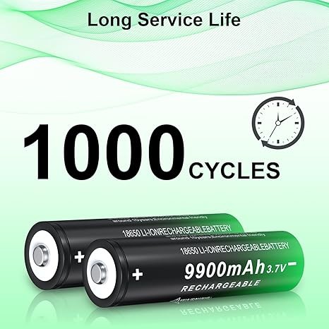 2 Pack 3.7 Volt 18650 Rechargeable Battery 9900mAh Battery Button Top Li-ion Battery for Flashlight, Headlamp thumbnail 2