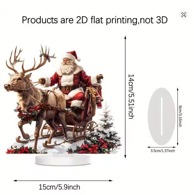Christmas Reindeer Sleigh Santa Figurine 2D Acrylic Christmas Santa Claus on Sleigh Decoration Holiday 2025 Party Supplies thumbnail 4