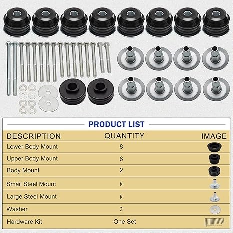 Black Super Duty Body Mount Bushing Kit for 2008-2016 Ford F250 F350 2WD 4WD Polyurethane Body Cab Mounts & Steel Sleeves & Hardware KF04060BK thumbnail 6