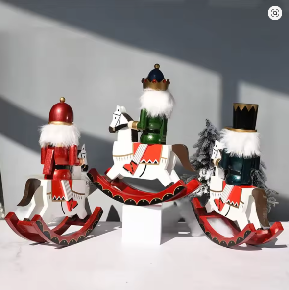 30cm Nutcracker Christmas Decoration Ornaments Creative Decoration Handmade Rocking Horse Wooden Crafts 30cm Nutcracker Blue thumbnail 3