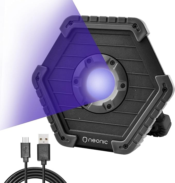 Neonic Rechargeable UV LED Black Light, Battery Operated Powered Blacklight, Cordless 395nm Ultraviolet Flood Light, Neon Glow Party, Blacklight Catfishing