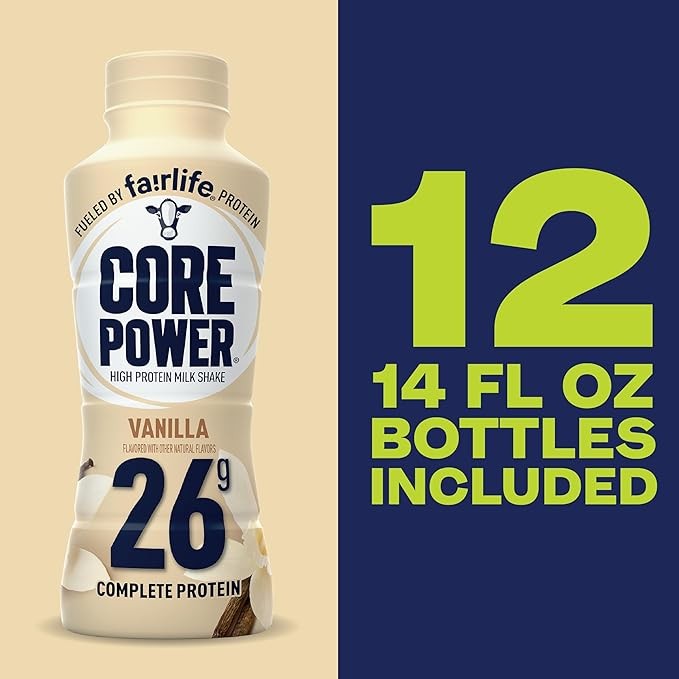 Core Power Protein Shake, Vanilla, 26g Bottle, 14oz, 12 Pack thumbnail 3