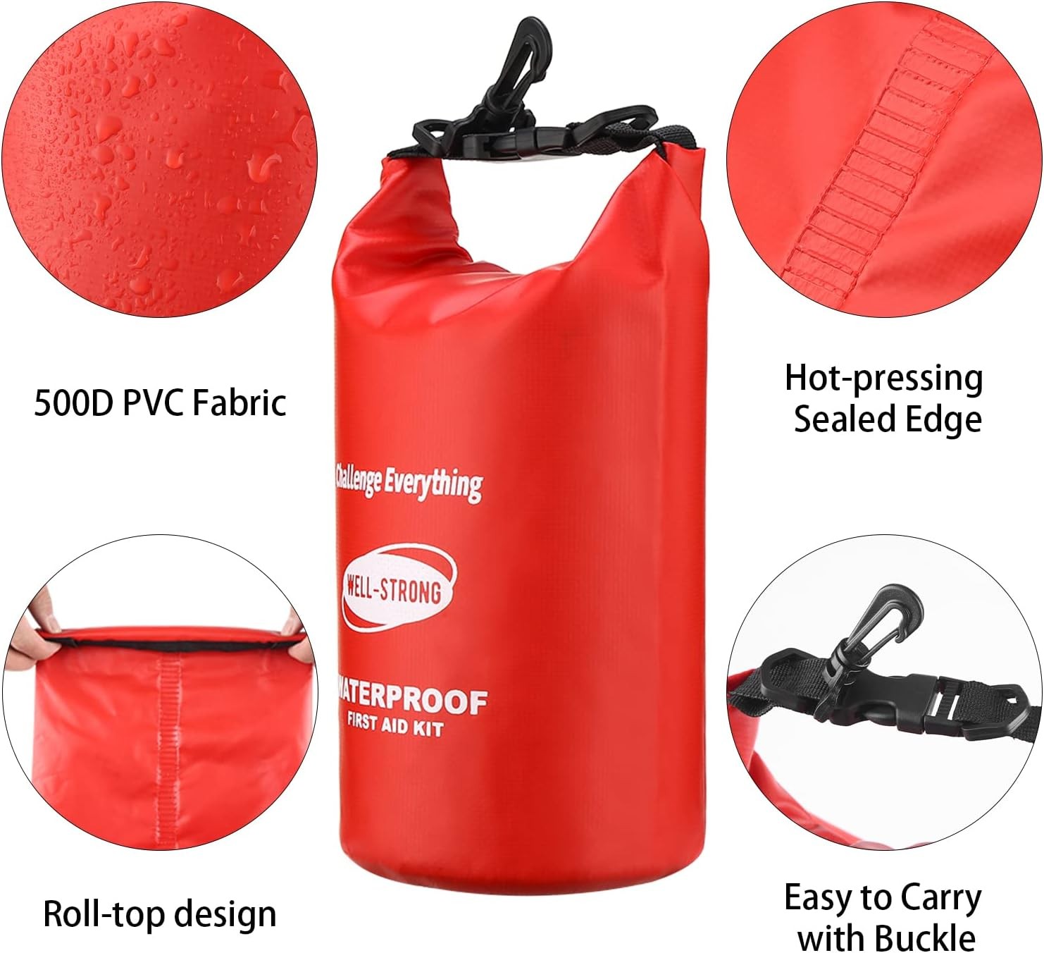 Emergency First Aid Kit for Boating & Marine Safety Waterproof Medical Supplies with Roll Top Design for Fishing, Kayaking Red thumbnail 5