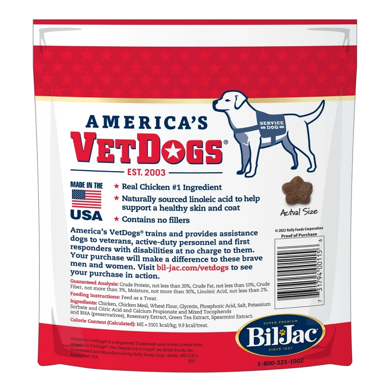 Bil-Jac VetDogs Veteran's K-9 Corps Skin & Coat Formula, Soft & Moist Dog Treats, Chicken, 10 oz thumbnail 3