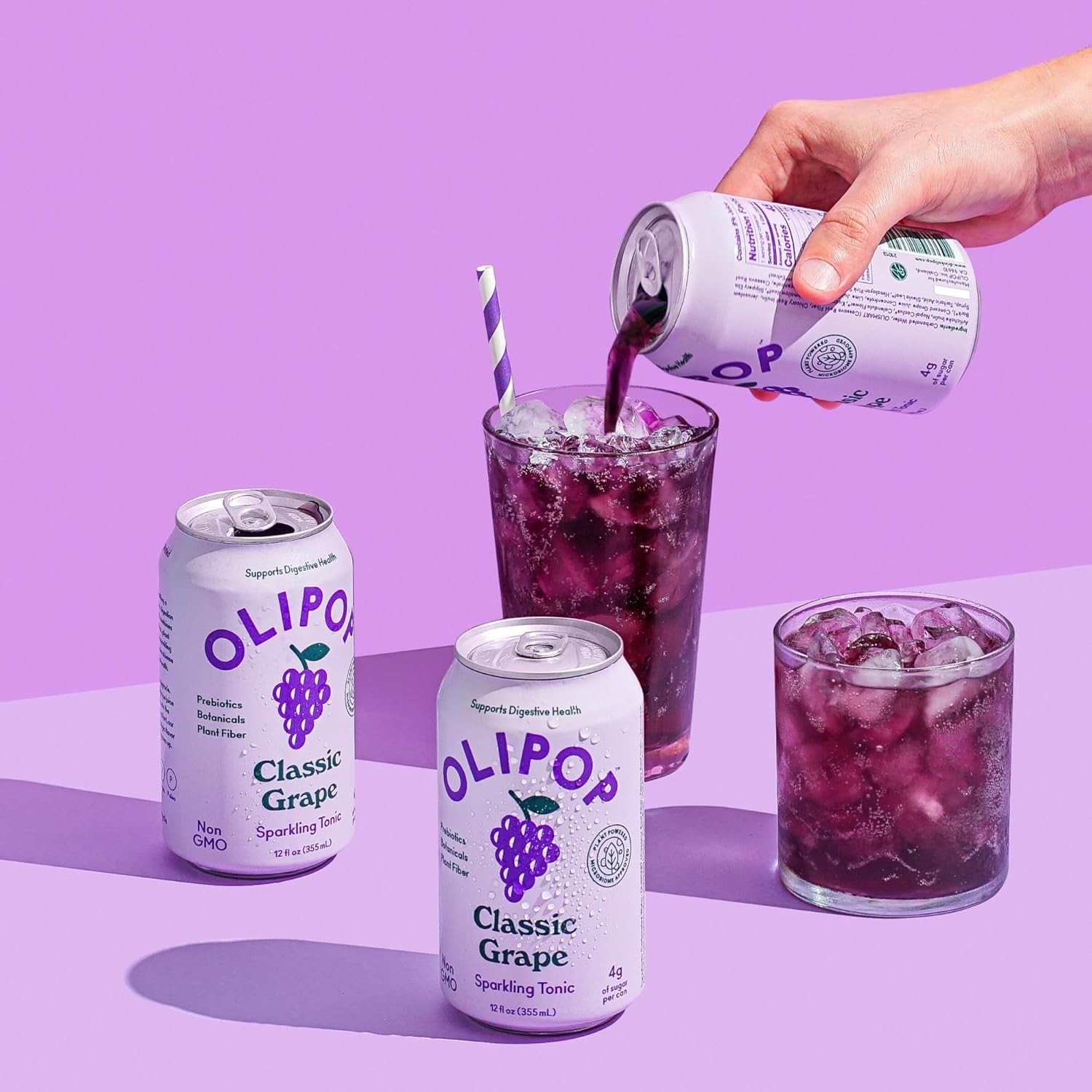 OLIPOP Prebiotic Soda Pop, Classic Grape, A New Kind of Soda Packed with Prebiotics, Fiber, and Botanicals, Gluten Free, Vegan, GMO Free, 12oz (12-Cans) thumbnail 3