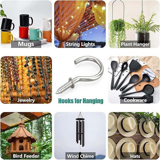 1 Inch Metal Cup Hooks Ceiling Screw Hooks 100 Pcs for Attachment and Suspension, Silver thumbnail 2