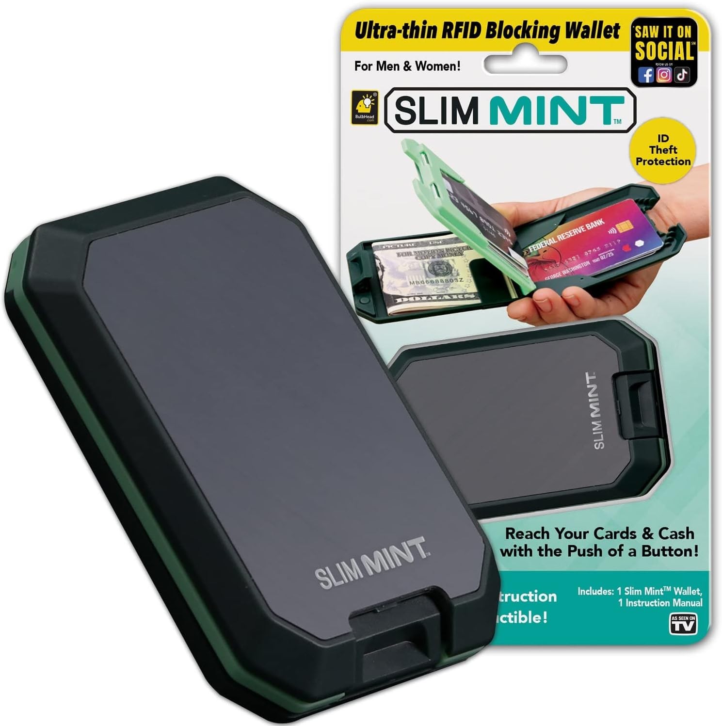Slim Mint Ultra-Thin RFID-Blocking Wallet, AS-SEEN-ON-TV, ID Theft Protection, Easy to Carry, Reach Cards & Cash with a Touch of a Button, Aluminum Outer Shell, Crush-Resistant thumbnail 8