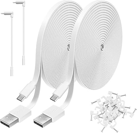2 Pack 20FT Power Extension Cable Compatible with Wyze Cam V4,Wyze Cam v3,Wyze Cam Pan,WYZE Cam OG,NestCam Indoor,Blink,Amazon Cloud Camera,USB to Micro USB Durable Charging and Data Sync Cord(White)