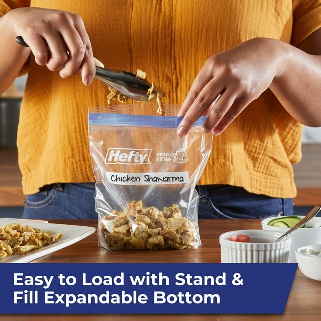Hefty Press to Close Plastic Freezer Bags, Quart Size, 50 Count thumbnail 2