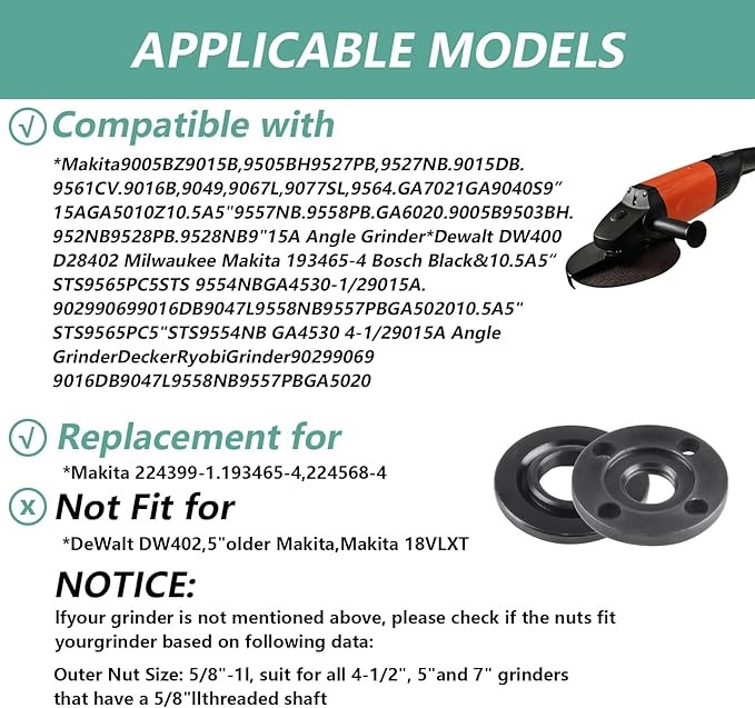 9pcs Angle Grinder Nuts, 1 Angle Grinder Wrench Spanner & 8 Angle Grinder Flange Nuts, 5/8-11 Metal Lock Compatible with Makita Dewalt Bosch Milwaukee Ryobi Metabo Grinder Nuts thumbnail 2