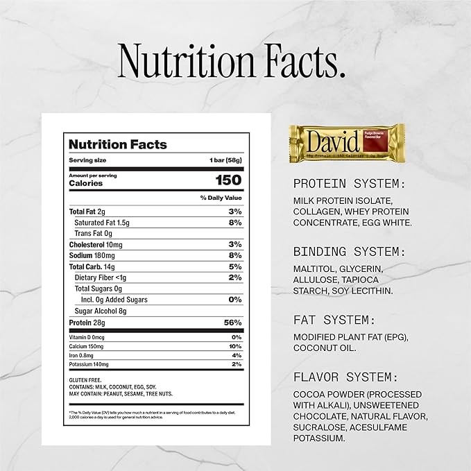 David, Protein Bar, Variety Pack, Pack of 6 Protein Bars | 28g of Protein | 150 Calories | 0g of Sugar - High Protein, Low Carb, Gluten Free Protein Bar thumbnail 4