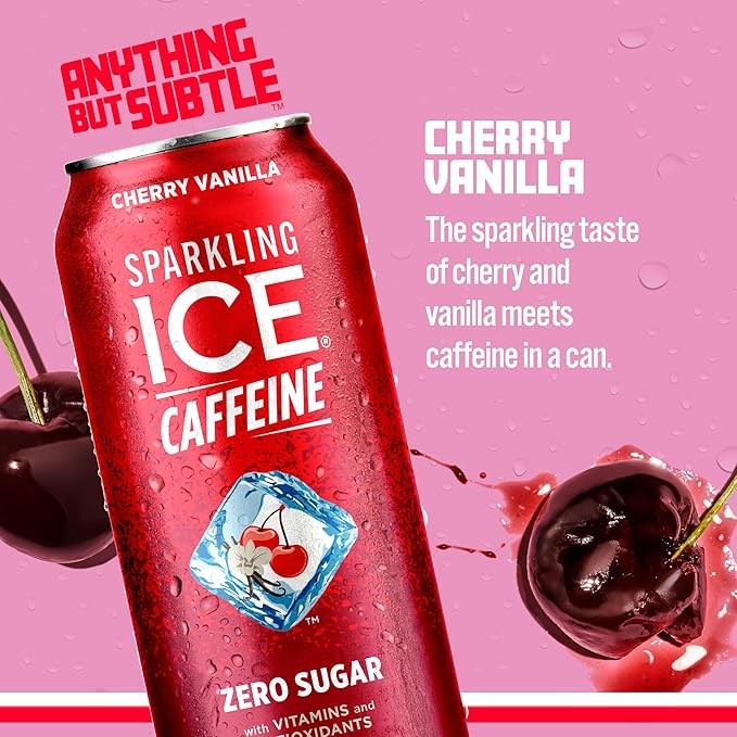 Sparkling Ice Caffeine Cherry Vanilla Sparkling Water with Caffeine, Zero Sugar, with Antioxidants and Vitamins,16 fl oz Cans (Pack Of 12) thumbnail 4