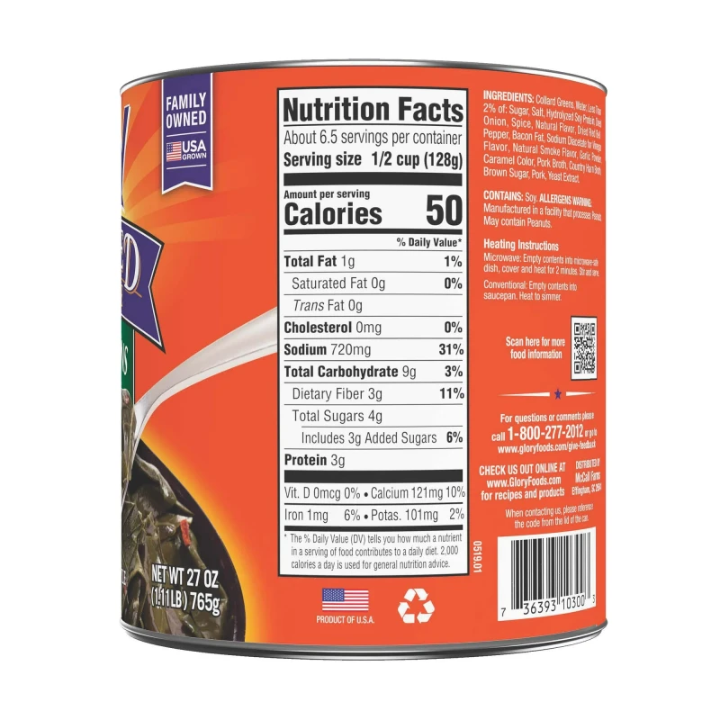 Glory Foods Canned Seasoned Collard Greens, 27 oz Can thumbnail 3