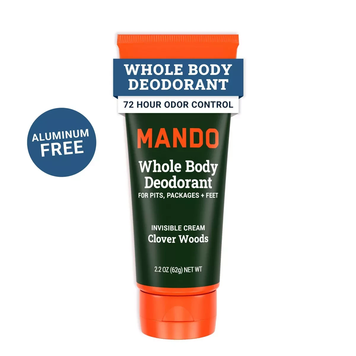 Mando Whole Body Deodorant - Men's Aluminum-Free Invisible Cream Deodorant - Clover Woods - 2.2oz