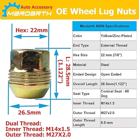 Set of 24, 14mmx1.5 OEM Factory Wheel Lug Nuts Replacement for Sliverado Sierra 1500 Yukon Avalanche Suburban Express 1500 C1500 K1500 Escalade Traverse Yukon M14x1.5 Studs 6 Lug Wheel thumbnail 3