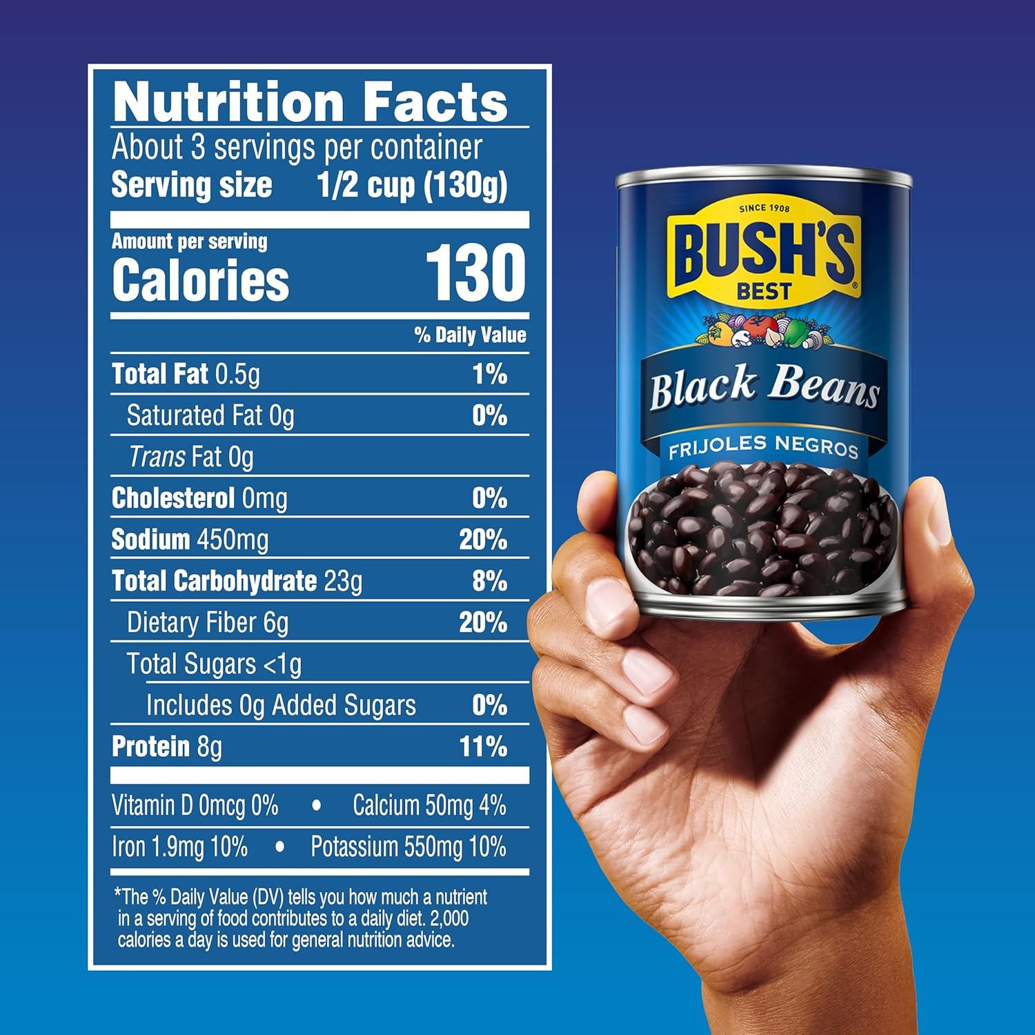 BUSH'S BEST 15 oz Canned Black Beans, Source of Plant Based Protein and Fiber, Low Fat, Gluten Free, (Pack of 12) thumbnail 2
