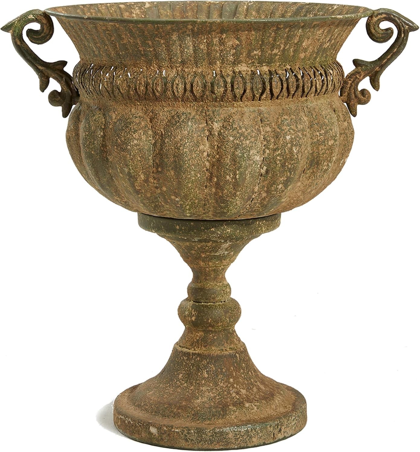 Worth Garden 18.5" H. Metal Urn Planters - Bronze Classic Antique Iron Plant Pots - Decorative Rustic Flower Pots for Outdoor Use - Traditional Urn Planter for Garden, Patio, Front Porch