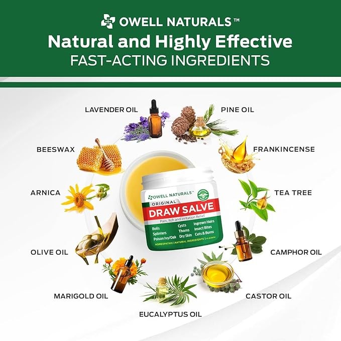 OWELL Naturals Drawing Salve Ointment 1oz, ingrown Hair, Boil, Splinter Remover, Bug Spider Bites, bee Sting, Mosquito bite Itch, Poison Ivy thumbnail 5