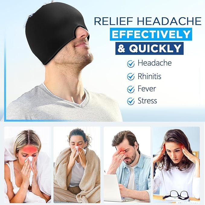 Migraine Relief Cap, Headache Relief Hat for Migraine Cap, Hot and Cold Therapy, Headache Eyes Mask for Stress Relief, Ice Pack Head Wrap for Sinus, Puffy Eyes, Tension,Black thumbnail 2