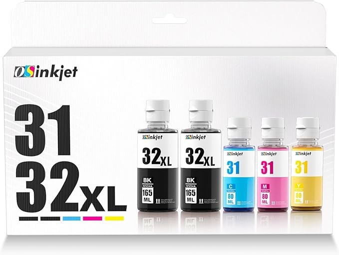 31 Ink Bottle Set, 32XL Black Ink Bottle Compatible for HP Smart Tank 7602 6001 5101 5000 7300 7301 520 580, 31 32 XL Ink Bottles Set for Smart Tank Plus 651 551 Refill