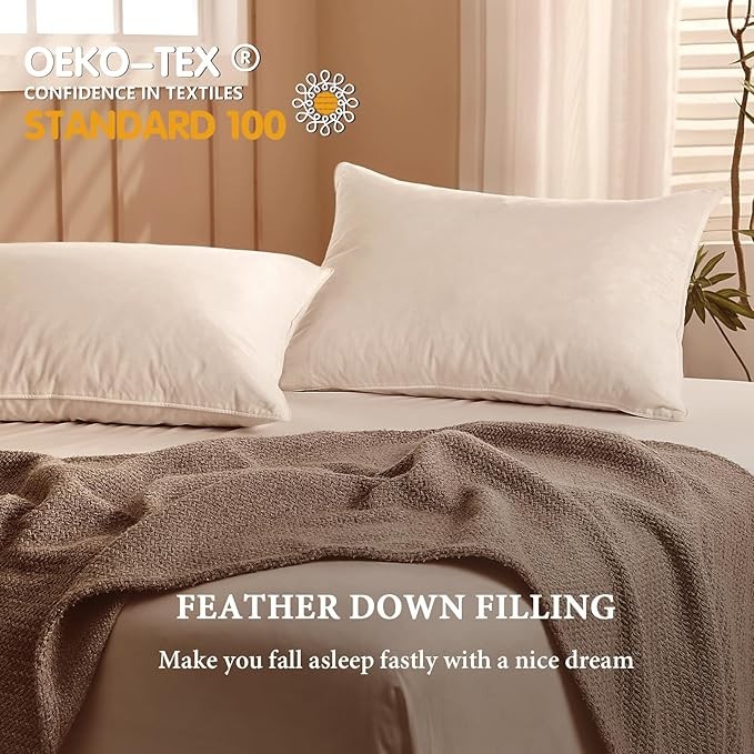 BHZ Goose Down Feather Pillows, Pillows Queen Size - Hotel Bed Pillows for Sleeping Soft and Supportive Pillows for Side and Back Sleepers - 1 Pack, Queen (20" x 28") thumbnail 3