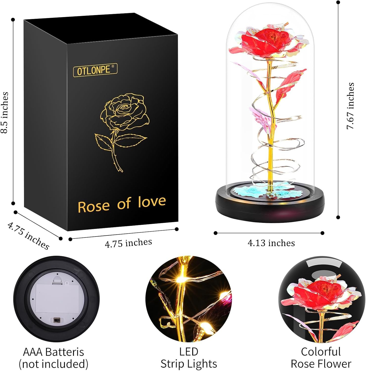 Otlonpe Rose Flower Valentines Day Gifts for Her, Birthday Gifts for Women Mom Wife Girlfriend, Handmade Glass Roses Flowers Womens Gifts for Valentine's Day, Anniversary, Womens Day, Mothers Day thumbnail 4