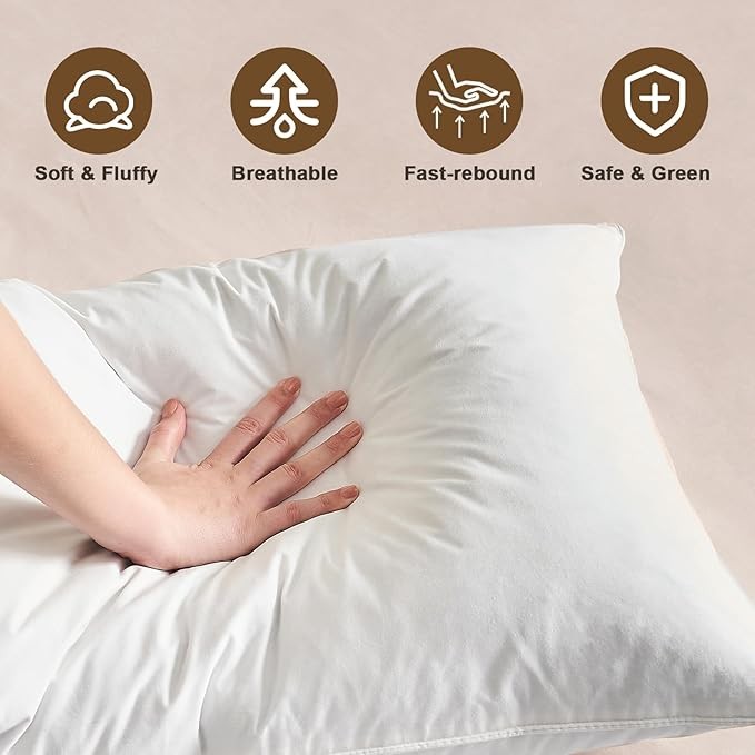BHZ Goose Down Feather Pillows, Pillows Queen Size - Hotel Bed Pillows for Sleeping Soft and Supportive Pillows for Side and Back Sleepers - 1 Pack, Queen (20" x 28") thumbnail 5