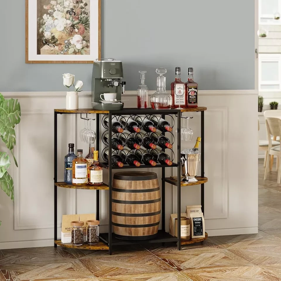JKsmart Wine Bar Cabinet with LED Lights, Wine Rack with Storage and Glass Ho... thumbnail 2