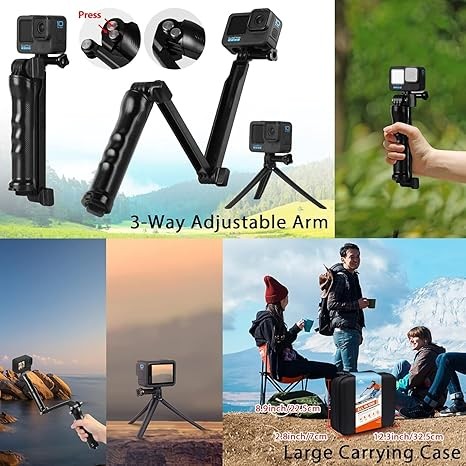 HONGDAK Action Camera Accessories Kit for GoPro Hero 13 12 11 10 9 Black, Waterproof Housing+Silicone Case+ Adjustable Arm+Head Chest Wrist Strap+Bike Mount+Suction Cup+Floating Grip Bundle Set 63in1 thumbnail 2