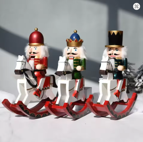 30cm Nutcracker Christmas Decoration Ornaments Creative Decoration Handmade Rocking Horse Wooden Crafts 30cm Nutcracker Blue thumbnail 2