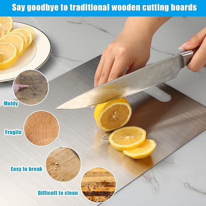 3Pcs Titanium Cutting Boards - 100% Pure Titanium, Double-Sided, Food Grade, Rust-Proof, Durable, Perfect for Meat, Fruit & Vegetables - Premium Kitchen Cutting Mat with Enhanced Hygiene thumbnail 3