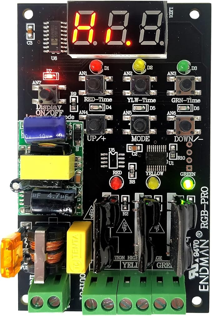 Traffic Light Controller Sequencer with 39+ Sequences 3 Channel 80VAC-260VAC Complete Accessories LED Display