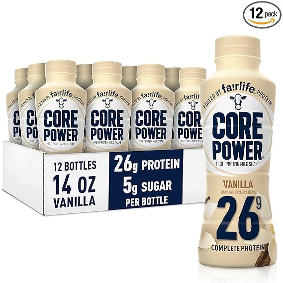Core Power Protein Shake, Vanilla, 26g Bottle, 14oz, 12 Pack