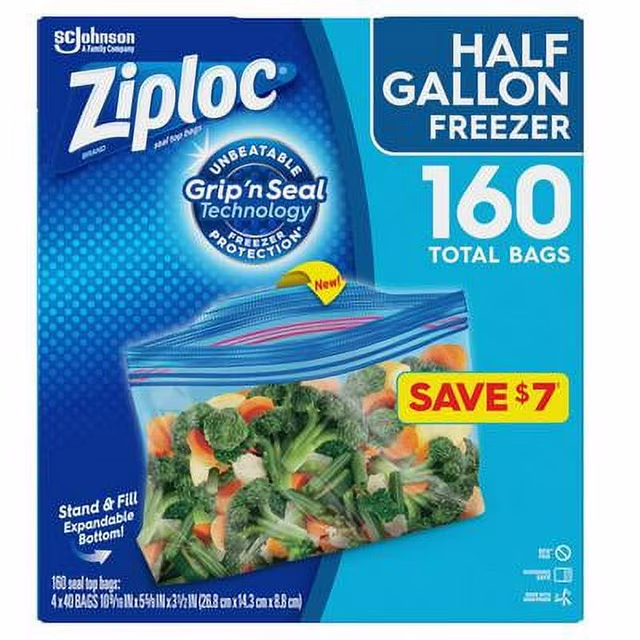 Ziploc Half Gallon Freezer Bags, 160 ct.