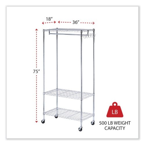 Alera Wire Shelving Garment Rack, 30 Garments, 36w x 18d x 75h, Silver (ALEGR363618SR) thumbnail 4