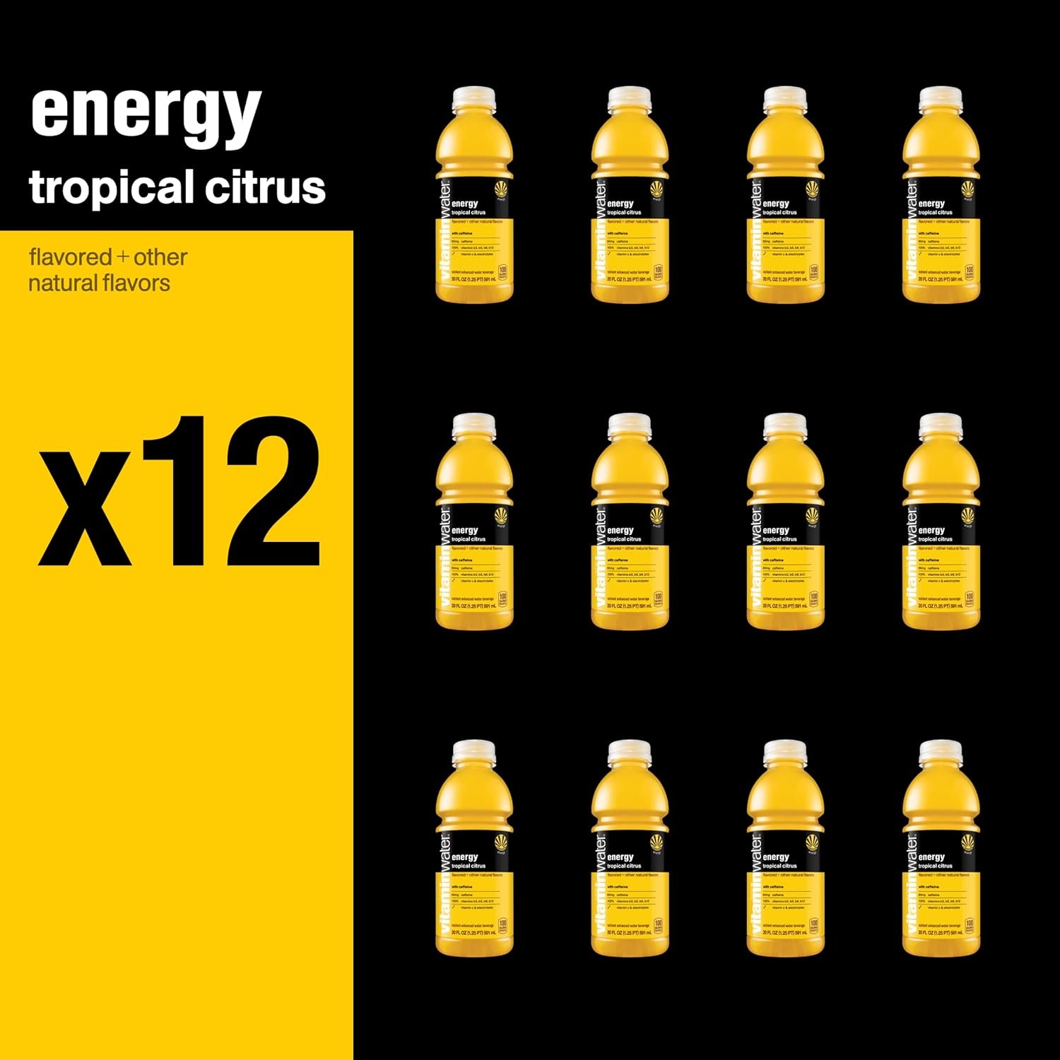 vitaminwater energy electrolyte enhanced water w/vitamins, tropical citrus drinks, 20 fl oz, 12 Pack thumbnail 4