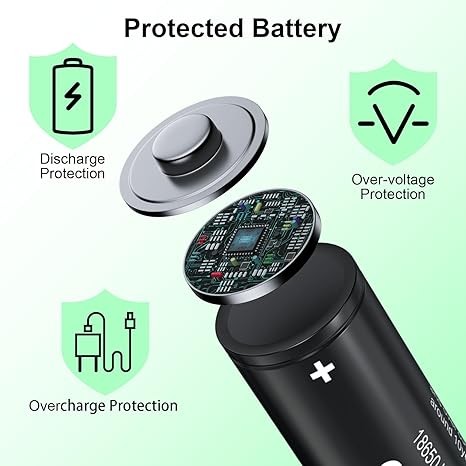 2 Pack 3.7 Volt 18650 Rechargeable Battery 9900mAh Battery Button Top Li-ion Battery for Flashlight, Headlamp thumbnail 5