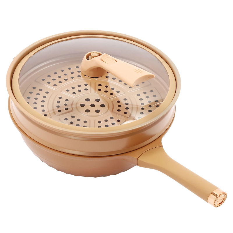 Multi-Purpose Cookware with Non-Stick Surface, Steamer Basket, and Micro-Pressure Function for Frying, Steaming, and Boiling