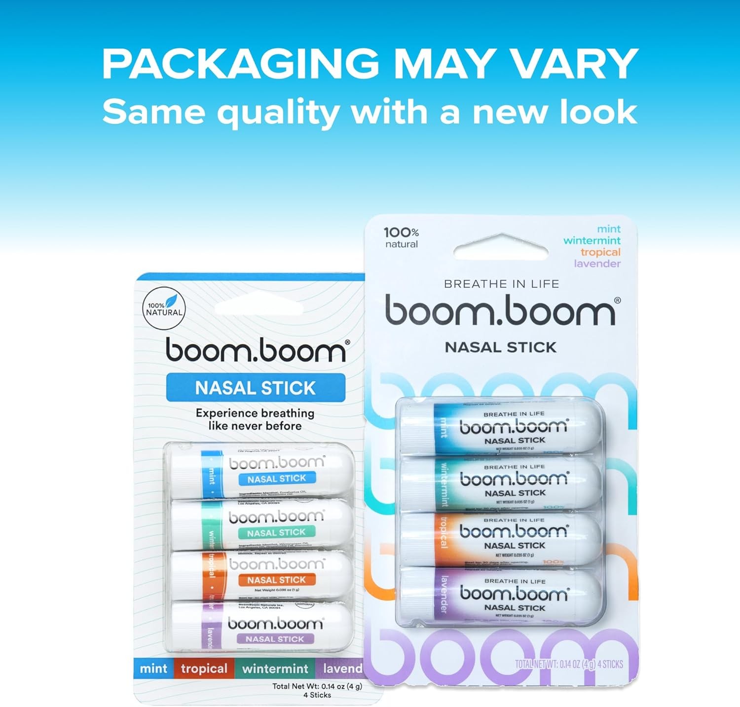 BoomBoom Nasal Stick (4 Pack) | Vapor Flow Technology | Better Breathing + Natural Focus | Cool Refreshing Sensation | Premium Essential Oils + Menthol Inhaler (Mint, Wintermint, Tropical, Lavender) thumbnail 2