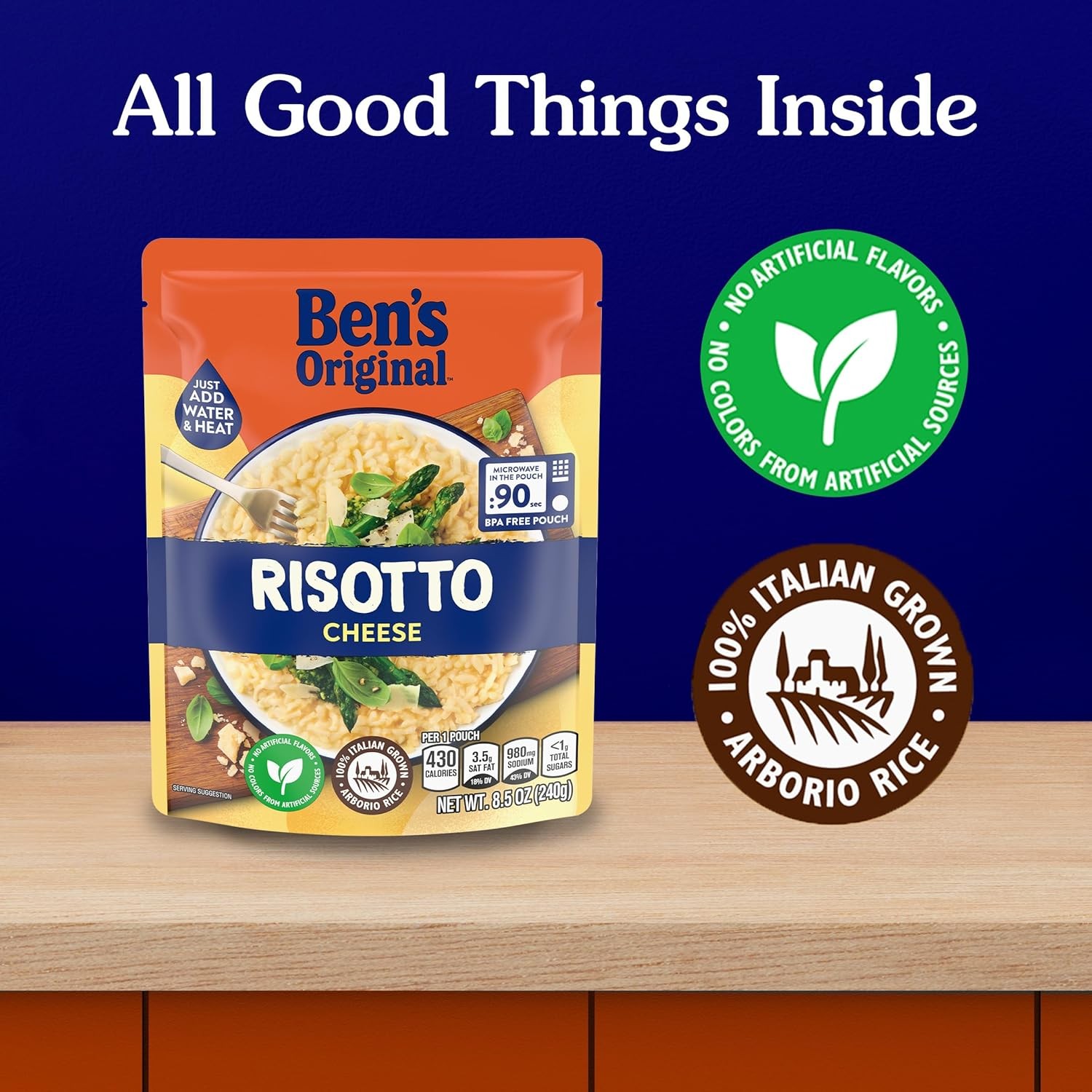BEN'S ORIGINAL Risotto Cheese Flavored Rice, Easy Dinner Side, 8.5 oz Pouch (Pack of 12) thumbnail 2