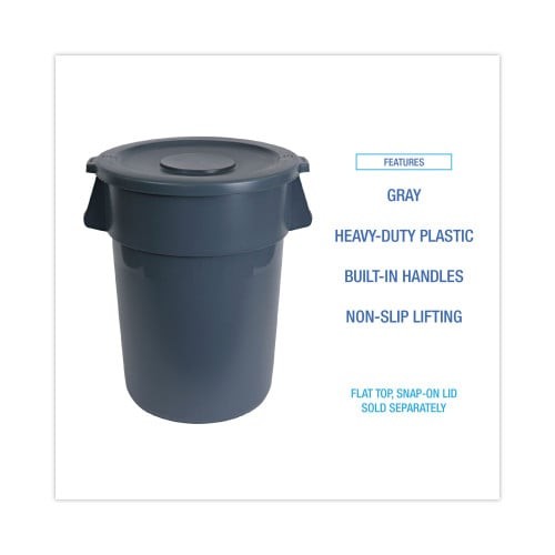 BoardwalkÂ® Round Waste Receptacle, LLDPE, 32 gal, Gray (BWK32GLWRGRA) thumbnail 6