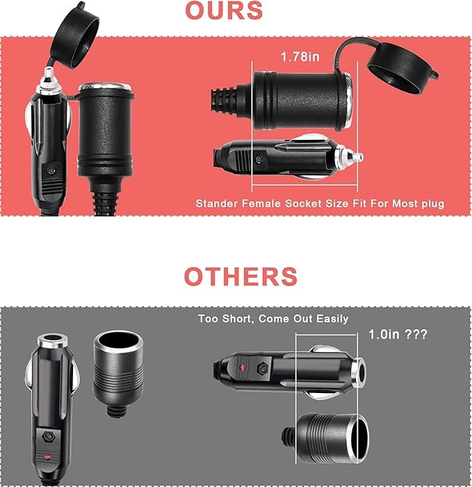 12V Cigarette Lighter Extension Cord 3FT -Car Charger Cigar Lighter Male Plug to Female Socket 18AWG Heavy Duty Extension Cable with LED Lights Extender for Air Compressor Pump and Tire Inflator 15A thumbnail 3