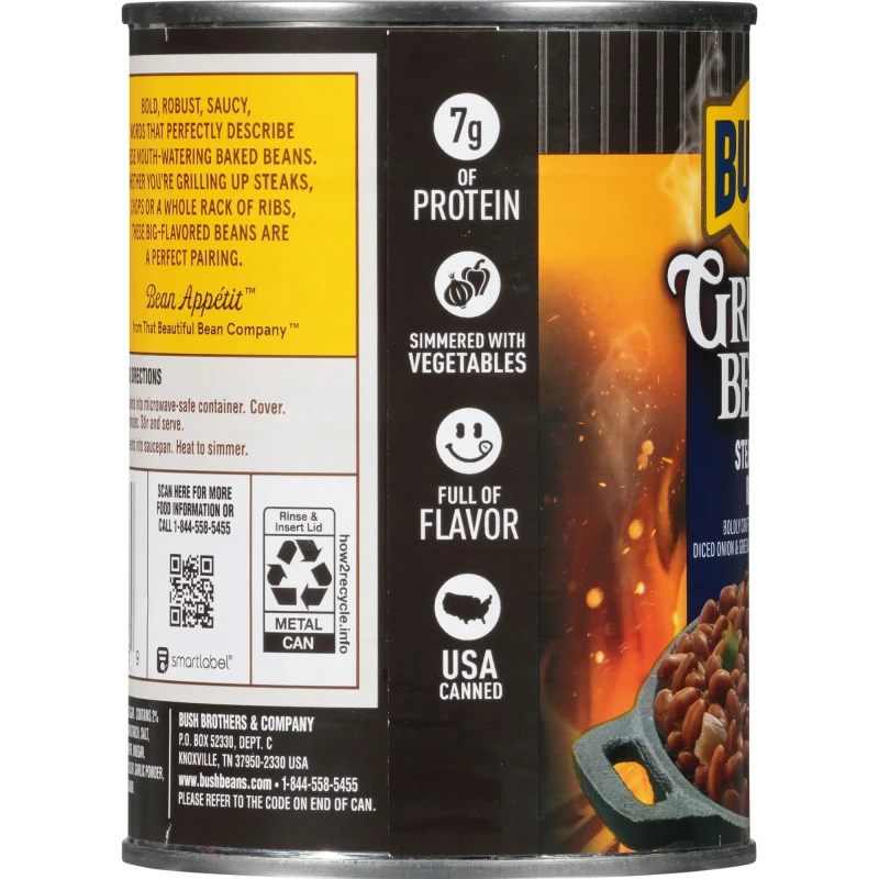 Bush's Steakhouse Recipe Grillin' Beans, Canned Beans in Sweet and Smoky Sauce, 22 oz thumbnail 2