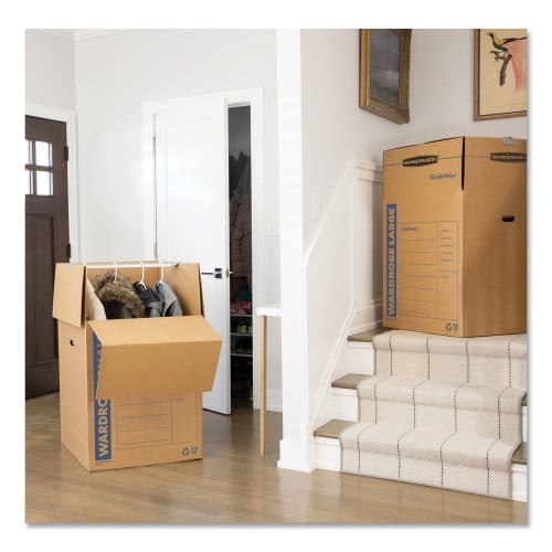 Bankers Box Smooth Move Wardrobe Box, Regular Slotted Container (RSC), 24" x 24" x 40", Brown/Blue, 3/Carton (7711001) thumbnail 3