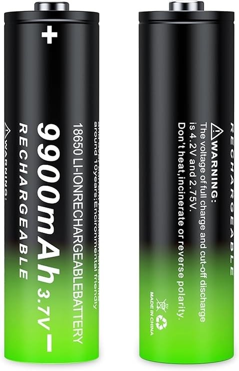 2 Pack 3.7 Volt 18650 Rechargeable Battery 9900mAh Battery Button Top Li-ion Battery for Flashlight, Headlamp