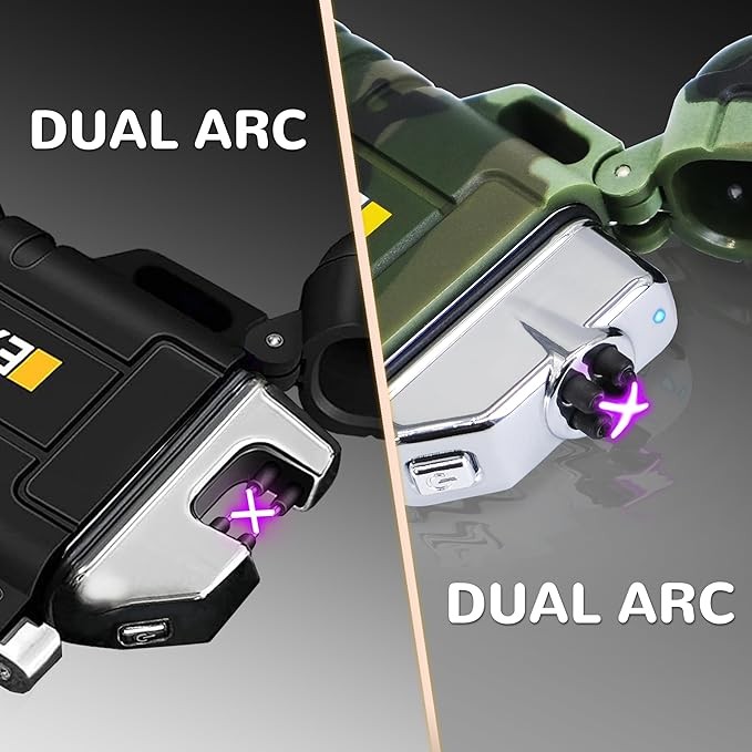 2 Pack Waterproof Lighter Outdoor Electric Lighter Dual Arc Lighter Windproof Lighter USB Rechargeable Lighter Flameless Plasma Lighter Camping Hiking Adventure Survival Tactical Gear thumbnail 4
