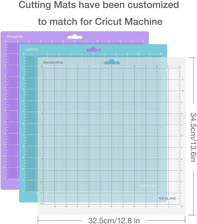 REALIKE 12x12 Cutting Mat for Silhouette Cameo 4/3/2/1 (3 Mats - StandardGrip, LightGrip, StrongGrip), Gridded Adhesive Non-Slip Cut Mat for Crafts, Quilting, Sewing, Scrapbooking and All Arts