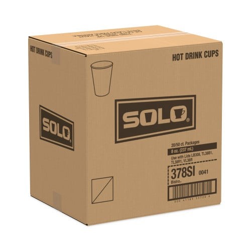 SOLO Paper Hot Drink Cups in Bistro Design, 8 oz, Maroon, 50/Bag, 20 Bags/Carton (378SI) thumbnail 3