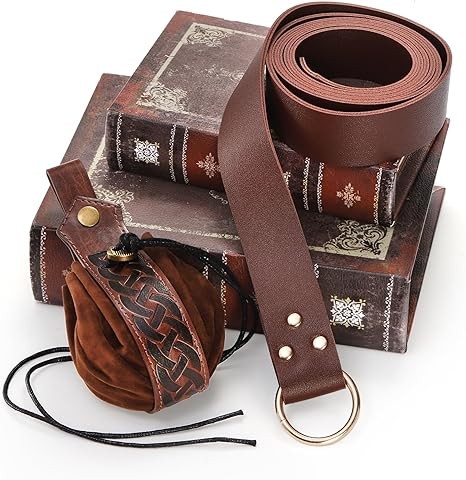 2 Pcs Medieval Viking Belt Set with Pouch, Renaissance Leather Belt and Waist Bag, Vintage Knight Accessories for Halloween Cosplay thumbnail 3