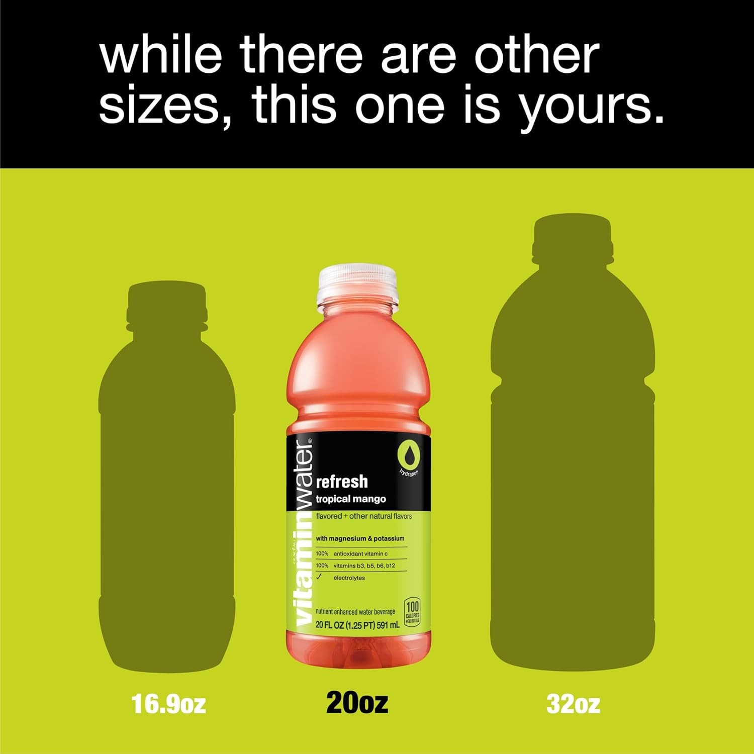 vitaminwater refresh electrolyte enhanced water w/vitamins, tropical mango drinks, 20 fl oz, 12 Pack thumbnail 5